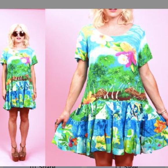 Jams World Dresses & Skirts - Jams World vintage island orchids Hawaiian  Blue Green drop waist tiered Dress